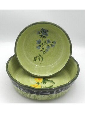 Temptations by Tara Toscana Pattern Round Floral Bowl or Baker Set of 2 Rare